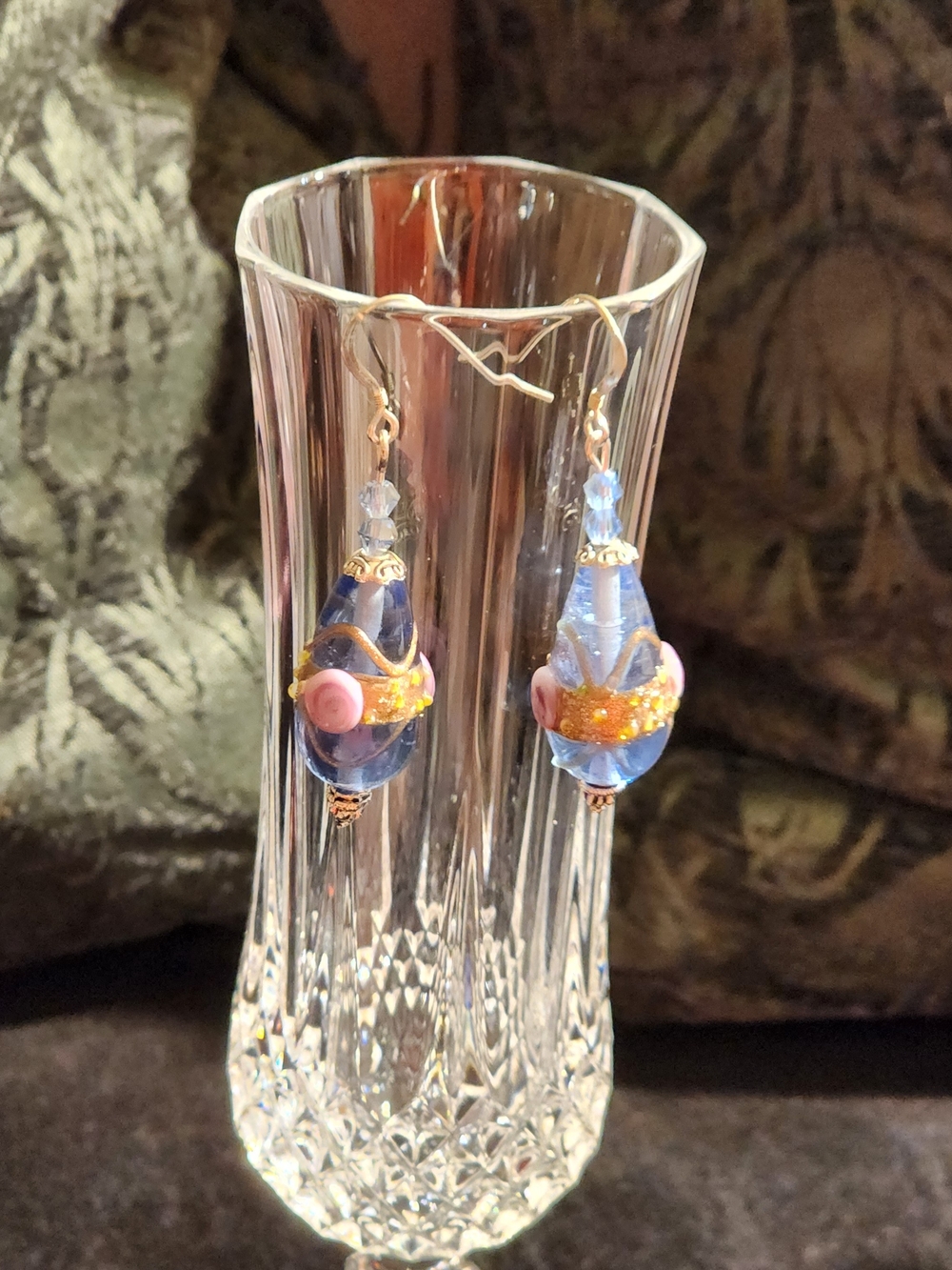 Hand Assembled Blue Glass  Swarovski Danglers *MEFY Made Especially 4 U*